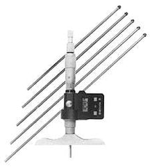 Fowler - 0 to 150mm Range, 4" Base Length, 6 Rods, Friction Thimble, Electronic Depth Micrometer - No Water Resistance Rating, 0.00005" Resolution, 0.176" Rod Diam, 357 Battery, - Exact Tooling