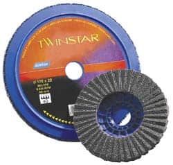 Norton - 80 Grit, 7" Disc Diam, 5/8-11 Center Hole, Type 27 Ceramic Flap Disc - 8,600 Max RPM, Plastic Backing, Arbor Attaching System, Coated - Exact Tooling