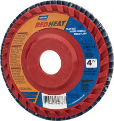 Norton - 36 Grit, 4-1/2" Disc Diam, 7/8" Center Hole, Type 27 Ceramic Flap Disc - 13,000 Max RPM, Plastic Backing, Arbor Attaching System, Coated - Exact Tooling