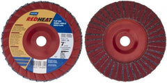 Norton - 36 Grit, 7" Disc Diam, 7/8" Center Hole, Type 27 Ceramic Flap Disc - 8,600 Max RPM, Plastic Backing, Arbor Attaching System, Coated - Exact Tooling