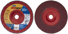 Norton - 80 Grit, 7" Disc Diam, 7/8" Center Hole, Type 27 Ceramic Flap Disc - 8,600 Max RPM, Plastic Backing, Arbor Attaching System, Coated - Exact Tooling