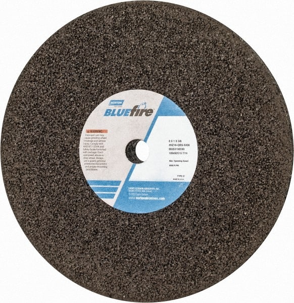 Norton - 8" Diam x 5/8" Hole x 1" Thick, Q Hardness, 16 Grit Surface Grinding Wheel - Zirconia Alumina, Type 1, Very Coarse Grade, 6,000 Max RPM, No Recess - Exact Tooling