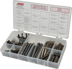 Made in USA - 300 Piece, 1/16 to 3/8" Pin Diam, Spring Pin Assortment - Steel - Exact Tooling