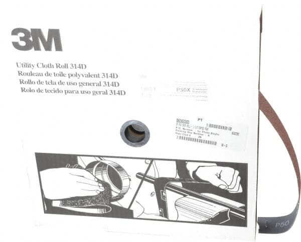 3M - 1-1/2" x 50 Yd 50 Grit Aluminum Oxide Cloth Roll - Coarse Grade, X Weighted Backing - Exact Tooling