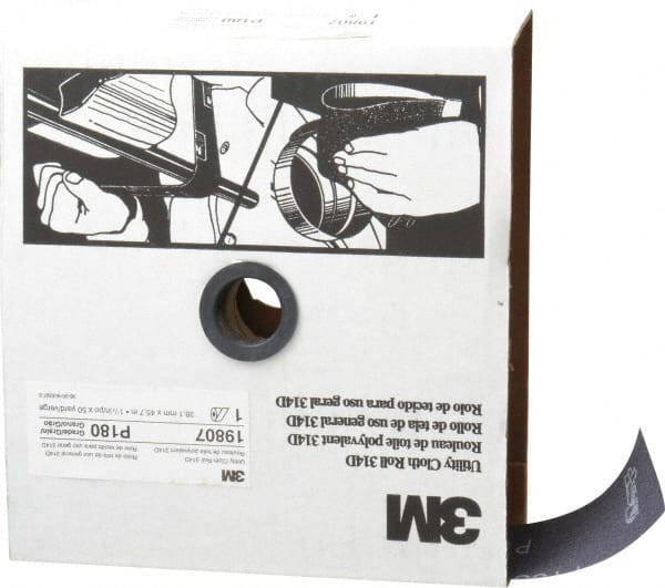 3M - 1-1/2" x 50 Yd 180 Grit Aluminum Oxide Cloth Roll - Very Fine Grade, J Weighted Backing - Exact Tooling