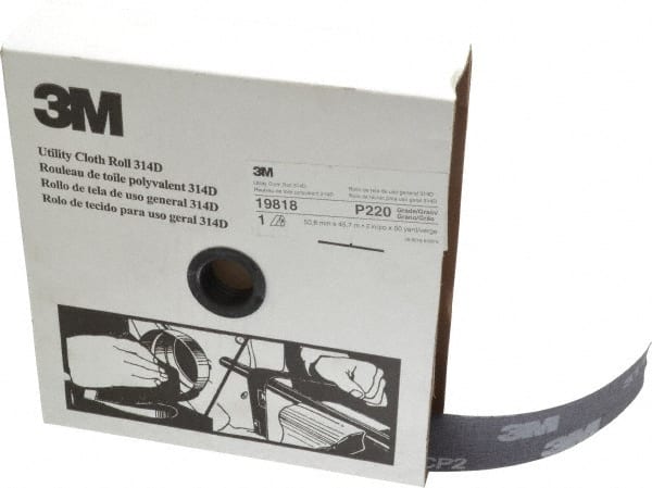 3M - 2" x 50 Yd 220 Grit Aluminum Oxide Cloth Roll - Very Fine Grade, J Weighted Backing - Exact Tooling