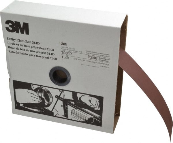 3M - 2" x 50 Yd 240 Grit Aluminum Oxide Cloth Roll - Very Fine Grade, J Weighted Backing - Exact Tooling