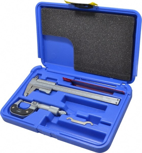 Value Collection - 3 Piece, Machinist Caliper and Micrometer Tool Kit - 0 to 1 Inch Micrometer, 0.0001 Inch Graduation - Exact Tooling