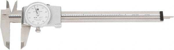 TESA Brown & Sharpe - 0" to 6" Range, 0.001" Graduation, 0.1" per Revolution, Dial Caliper - White Face, 1.5" Jaw Length - Exact Tooling