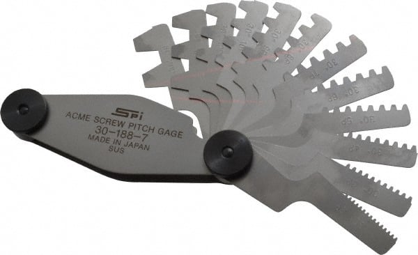 SPI - 12 Leaf, 2 to 20mm Pitch Range, Stainless Steel Screw Pitch Gage - 30° Thread Angle - Exact Tooling