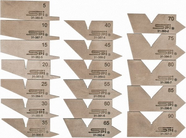 SPI - 18 Piece Stainless Steel Angle Gage Set - 6 to 90° Primary Angle - Exact Tooling