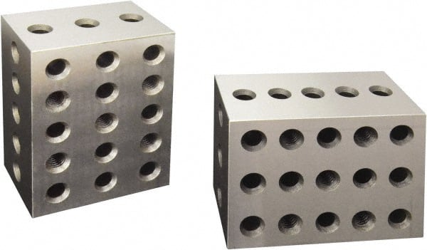 Value Collection - 0.0003 Squareness Per Inch, Hardened Steel, 2-3-4 Block with 23 Hole Setup Block - 0.0001 to 0.0007 Inch Overall Tolerance, 3/8 - 16 Inch Tapped Hole Size, 56-60 HRC Hardness, Sold As Matched Pair - Exact Tooling