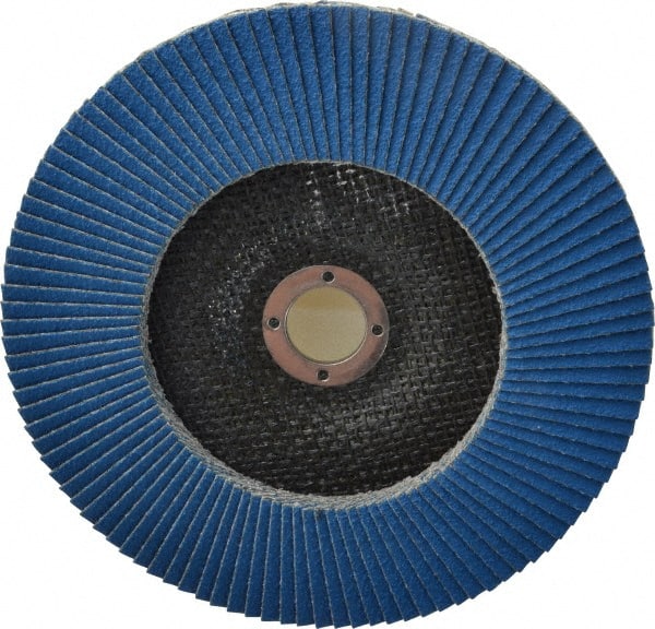 Tru-Maxx - 60 Grit, 7" Disc Diam, 7/8" Center Hole, Type 27 Zirconia Alumina Flap Disc - 8,600 Max RPM, Arbor Attaching System, Coated - Exact Tooling