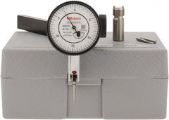 Mitutoyo - 9 Piece, 0" to 0.06" Measuring Range, 40mm Dial Diam, 0-15-0 Dial Reading, White Dial Test Indicator Kit - 0.0005" Accuracy, 0.78" Contact Point Length, 0.039, 0.079 & 0.118" Ball Diam, 0.0005" Dial Graduation - Exact Tooling