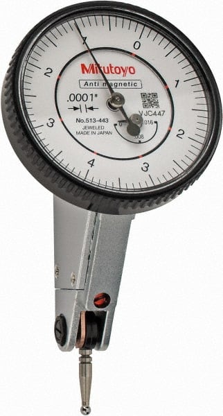 Mitutoyo - 0.016 Inch Range, 0.0001 Inch Dial Graduation, Horizontal Dial Test Indicator - 1.5748 Inch White Dial, 0-4-0 Dial Reading, Accurate to 0.0002 Inch - Exact Tooling
