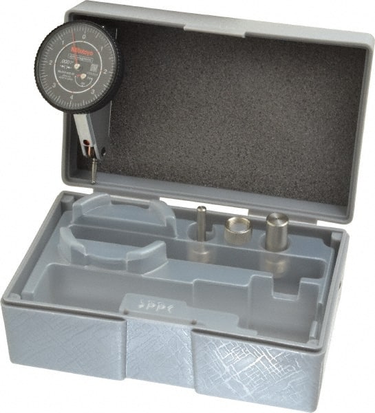 Mitutoyo - 0.016 Inch Range, 0.0001 Inch Dial Graduation, Horizontal Dial Test Indicator - 1.5748 Inch Black Dial, 0-4-0 Dial Reading, Accurate to 0.0002 Inch - Exact Tooling