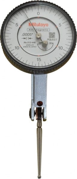Mitutoyo - 0.06 Inch Range, 0.0005 Inch Dial Graduation, Horizontal Dial Test Indicator - 1.5748 Inch White Dial, 0-15-0 Dial Reading, Accurate to 0.0005 Inch - Exact Tooling