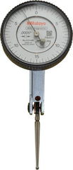 Mitutoyo - 0.06 Inch Range, 0.0005 Inch Dial Graduation, Horizontal Dial Test Indicator - 1.5748 Inch White Dial, 0-15-0 Dial Reading, Accurate to 0.0005 Inch - Exact Tooling
