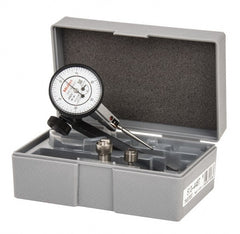 Mitutoyo - 9 Piece, 0" to 0.06" Measuring Range, 40mm Dial Diam, 0-15-0 Dial Reading, White Dial Test Indicator Kit - 0.0005" Accuracy, 1.33" Contact Point Length, 0.039, 0.079 & 0.118" Ball Diam, 0.0005" Dial Graduation - Exact Tooling
