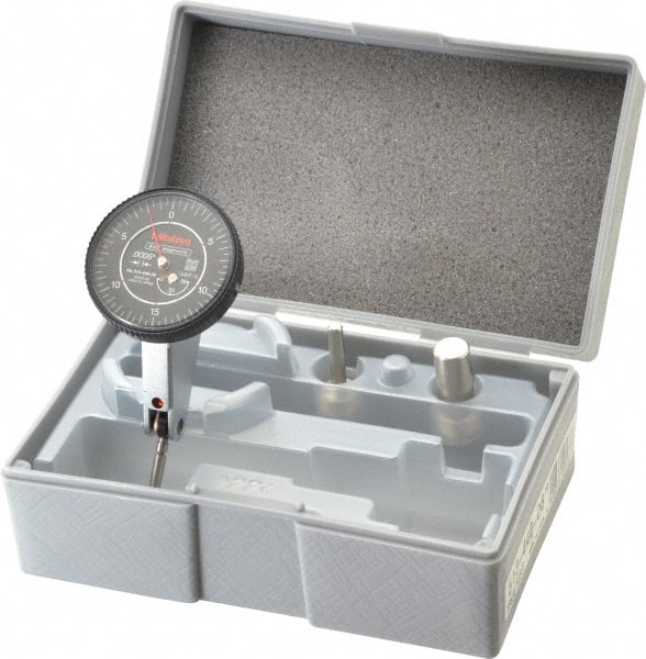 Mitutoyo - 0.06 Inch Range, 0.0005 Inch Dial Graduation, Horizontal Dial Test Indicator - 1.5748 Inch Black Dial, 0-15-0 Dial Reading, Accurate to 0.0005 Inch - Exact Tooling