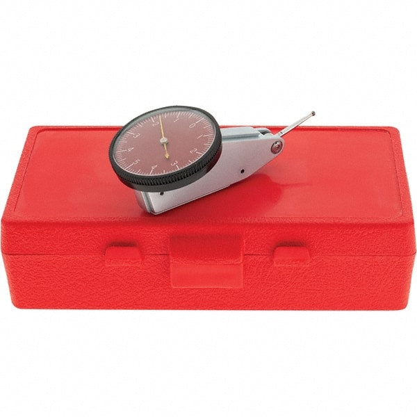 Starrett - 0.01 Inch Range, 0.0001 Inch Dial Graduation, Horizontal Dial Test Indicator - 1-3/8 Inch Red Dial, 0-5-0 Dial Reading, Includes NIST Traceability Certification - Exact Tooling