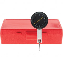 Starrett - 0.01 Inch Range, 0.0001 Inch Dial Graduation, Horizontal Dial Test Indicator - 1-3/8 Inch Black Dial, 0-5-0 Dial Reading, Includes NIST Traceability Certification - Exact Tooling