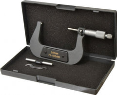 Value Collection - 75 to 100mm Range, 0.01mm Graduation, Mechanical Outside Micrometer - Ratchet Stop Thimble - Exact Tooling