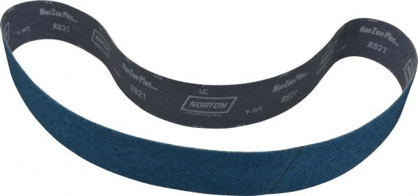 Norton - 2-1/2" Wide x 60" OAL, 36 Grit, Zirconia Alumina Abrasive Belt - Zirconia Alumina, Very Coarse, Coated, Y Weighted Cloth Backing, Dry, Series R821 - Exact Tooling