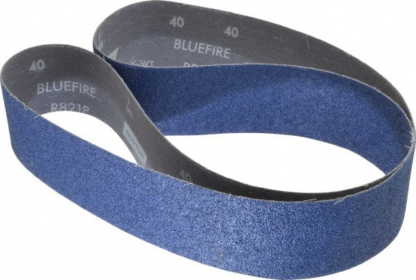 Norton - 2-1/2" Wide x 60" OAL, 40 Grit, Zirconia Alumina Abrasive Belt - Zirconia Alumina, Coarse, Coated, Y Weighted Cloth Backing, Dry, Series R821 - Exact Tooling