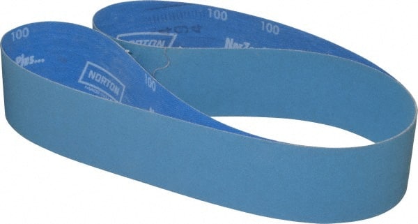 Norton - 2-1/2" Wide x 60" OAL, 100 Grit, Zirconia Alumina Abrasive Belt - Zirconia Alumina, Fine, Coated, X Weighted Cloth Backing, Series R823 - Exact Tooling