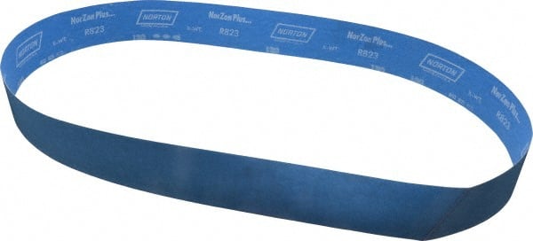Norton - 2-1/2" Wide x 60" OAL, 120 Grit, Zirconia Alumina Abrasive Belt - Zirconia Alumina, Fine, Coated, X Weighted Cloth Backing, Series R823 - Exact Tooling