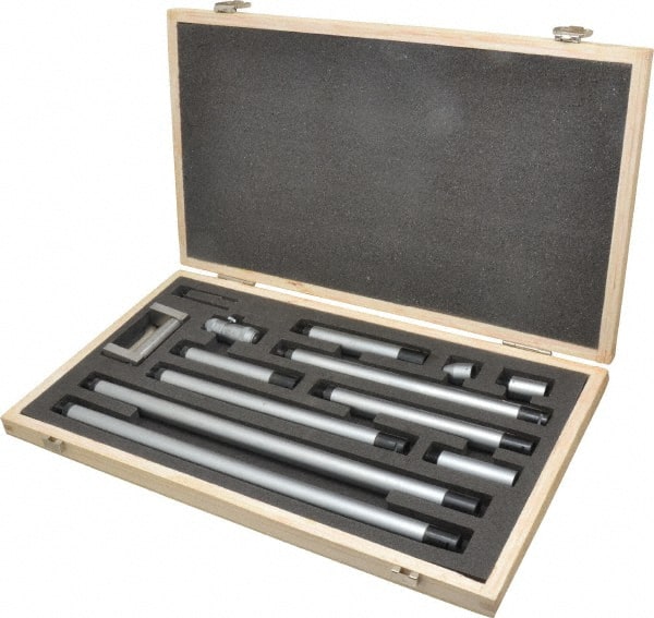 Fowler - 2 to 60", Satin Chrome Coated, Mechanical Inside Micrometer Set - 0.001" Graduation, Friction Thimble, Includes Fitted Case, Standard & Wrench - Exact Tooling