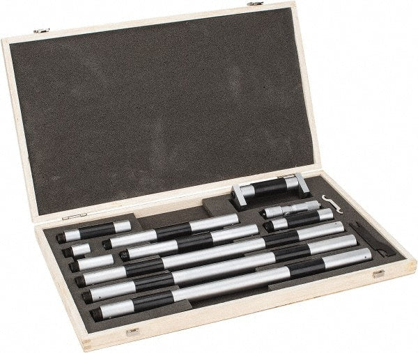 Fowler - 4 to 80", Satin Chrome Coated, Mechanical Inside Micrometer Set - 0.001" Graduation, Friction Thimble, Includes Fitted Case, Standard & Wrench - Exact Tooling