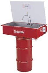 Graymills - Drum Mount Solvent-Based Parts Washer - 10 Gal Max Operating Capacity, Steel Tank, 65" High x 32" Long x 18" Wide, 115 Input Volts - Exact Tooling