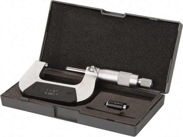 Value Collection - 1 to 2" Range, 0.001" Graduation, Mechanical Outside Micrometer - Ratchet Stop Thimble - Exact Tooling