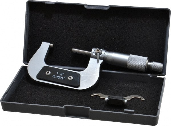 Value Collection - 1 to 2" Range, 0.0001" Graduation, Mechanical Outside Micrometer - Ratchet Stop Thimble - Exact Tooling