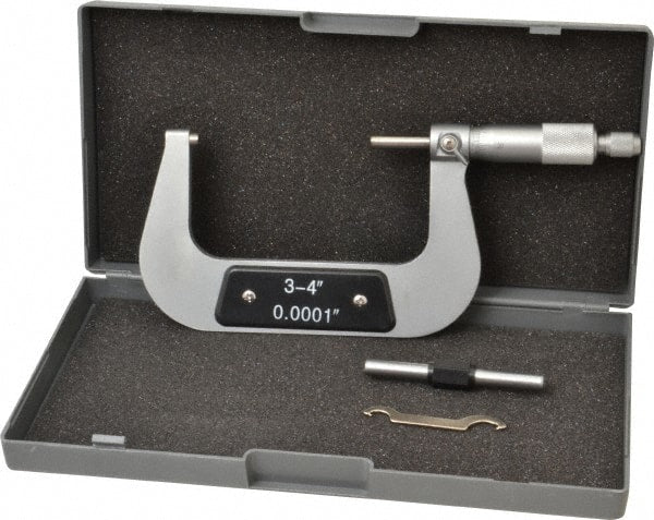 Value Collection - 3 to 4" Range, 0.0001" Graduation, Mechanical Outside Micrometer - Ratchet Stop Thimble - Exact Tooling