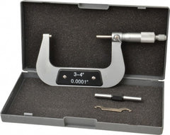 Value Collection - 3 to 4" Range, 0.0001" Graduation, Mechanical Outside Micrometer - Ratchet Stop Thimble - Exact Tooling