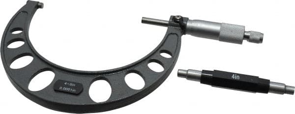 Value Collection - 4 to 5" Range, 0.0001" Graduation, Mechanical Outside Micrometer - Ratchet Stop Thimble - Exact Tooling
