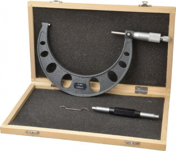 Value Collection - 5 to 6" Range, 0.0001" Graduation, Mechanical Outside Micrometer - Ratchet Stop Thimble - Exact Tooling