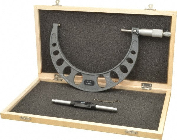 Value Collection - 6 to 7" Range, 0.0001" Graduation, Mechanical Outside Micrometer - Ratchet Stop Thimble - Exact Tooling