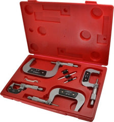 Value Collection - 0 to 4" Range, 4 Piece Mechanical Outside Micrometer Set - 0.0001" Graduation, 0.000160, 0.000200 Accuracy, Ratchet Stop Thimble, Carbide Tipped, Forged Steel (Frame) Face - Exact Tooling