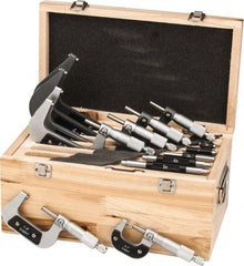 Value Collection - 0 to 6" Range, 6 Piece Mechanical Outside Micrometer Set - 0.0001" Graduation, 0.000160, 0.000200, 0.000240 Accuracy, Ratchet Stop Thimble, Carbide Tipped, Forged Steel (Frame) Face - Exact Tooling