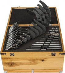 Value Collection - 0 to 12" Range, 12 Piece Mechanical Outside Micrometer Set - 0.0001" Graduation, 0.000160, 0.000200, 0.000240, 0.000280, 0.000320, 0.000360 Accuracy, Ratchet Stop Thimble, Carbide Tipped, Forged Steel/Tubular Steel (Frame) Face - Exact Tooling
