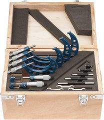 Fowler - 0 to 6 " Range, 6 Piece Mechanical Outside Micrometer Set - 0.0001" Graduation, Friction (0 to 2"), Ratchet Stop (2 to 6") Thimble, Carbide Tipped Face - Exact Tooling