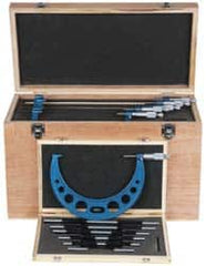 Fowler - 6 to 12" Range, 6 Piece Mechanical Outside Micrometer Set - 0.0001" Graduation, Ratchet Stop Thimble, Carbide Tipped Face - Exact Tooling