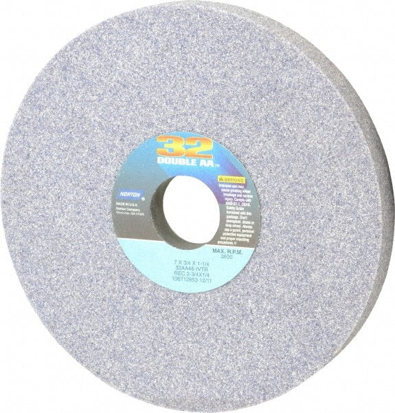 Norton - 7" Diam x 1-1/4" Hole x 3/4" Thick, I Hardness, 46 Grit Surface Grinding Wheel - Aluminum Oxide, Type 1, Coarse Grade, 3,600 Max RPM, Vitrified Bond, One Side Recess - Exact Tooling