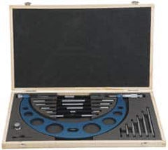 Fowler - Mechanical, 6 to 12 Inch Range, Carbide Face Interchangeable Anvil Micrometer - Ratchet Stop Thimble, 0.001 Inch Graduation, Includes Case and Standards - Exact Tooling