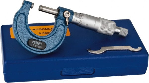 Fowler - Mechanical, 0 to 1 Inch Measurement, Baked Enamel Frame, Satin Chrome Graduations, Ball Anvil Micrometer - Accuracy up to 0.0001 Inch, 0.0001 Inch Graduation, Ratchet Stop Thimble - Exact Tooling