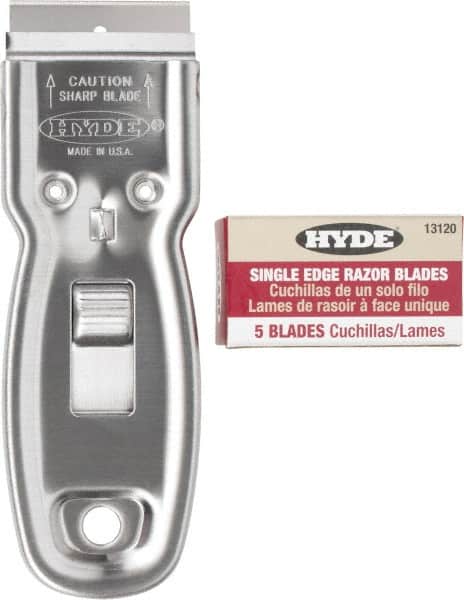 Hyde Tools - Stiff Carbon Steel 1-Edge Scraper Set - 1-1/2" Blade Width - Exact Tooling